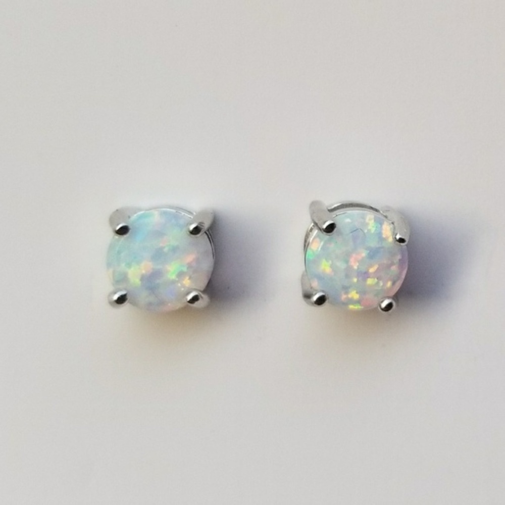 Sterling Silver Lab Opal Stud Earrings